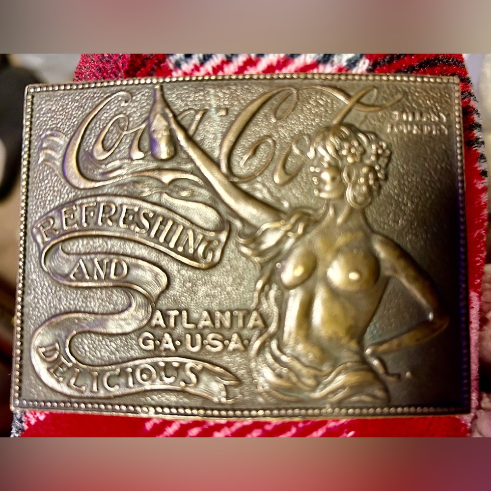 Coca Cola Tiffany and Co foundry belt buckle in heavy metal, well made